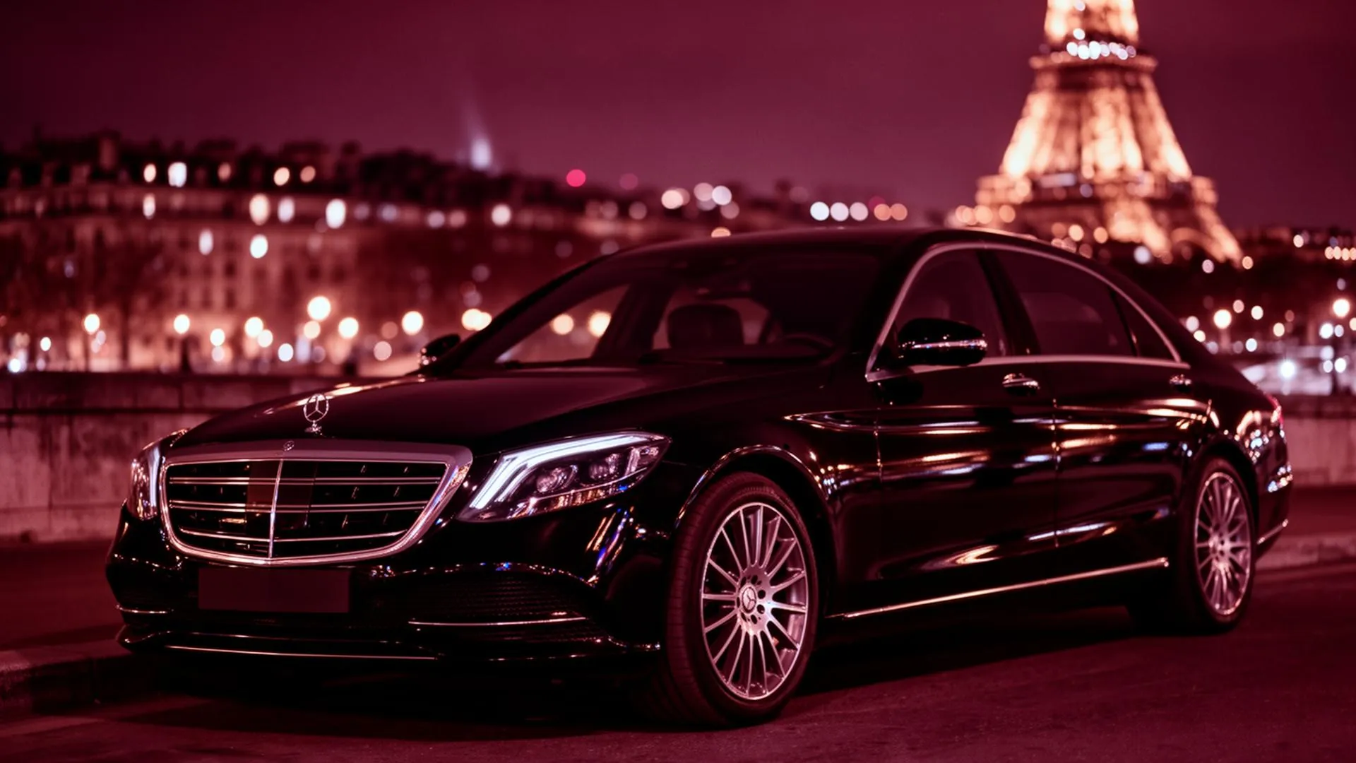 Berline Mercedes premium VTC à Paris la nuit